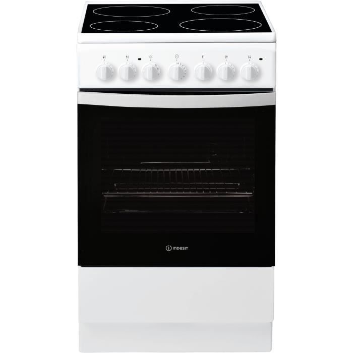 INDESIT IS5V4PHW/E - Cuisinière, Blanc, Table Vitrocéramique, 50cm, 4 zones de cuisson, Manettes, Four CN, Hydrolyse, 61L