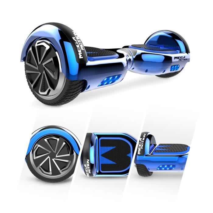 Pack Hoverkart Bleu+MegaMotion Scooter 2 Roues Bleu Chrome Gyropode Auto-équilibre 6,5 pouces Bluetooth Vainqueur Test Hoverbord