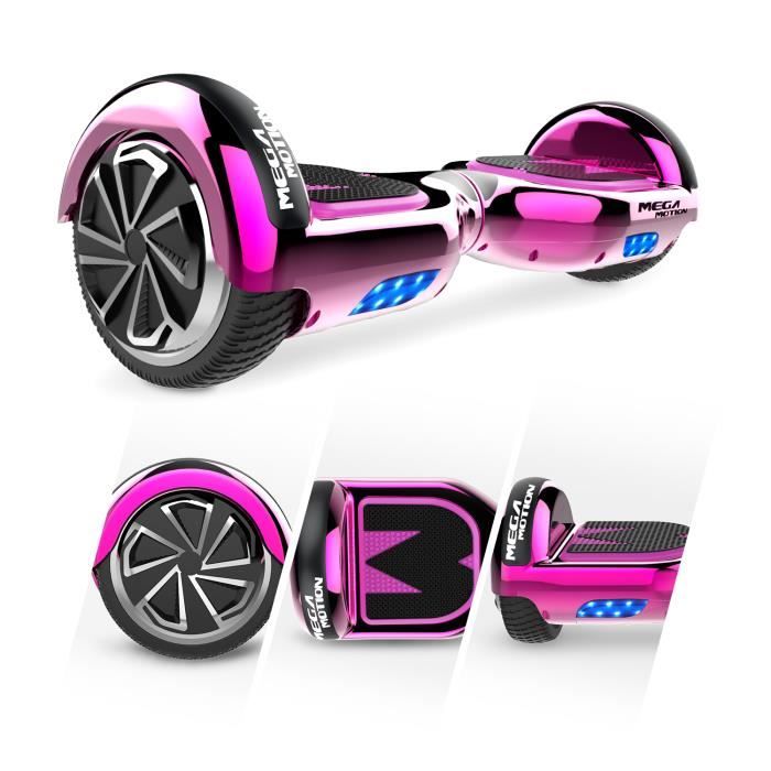 Pack Hoverkart Blanc+MegaMotion Scooter 2 Roues Rose Chrome Auto-équilibre 6,5 pouces Bluetooth Vainqueur Test Hoverbord