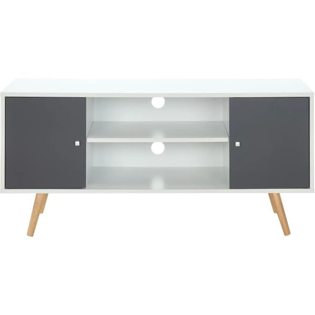 Meuble TV scandinave pieds en bois gris foncé et blanc - L 116 cm - BABETTE